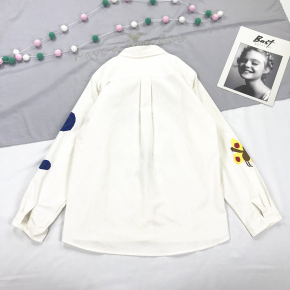 Blusa Blanca Suelta Estilo Artista Japonés para Niña y Estudiante