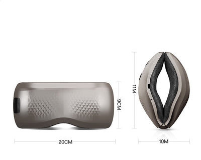 Man wearing a gray full automatic wireless eye massager with a textured geometric pattern on a white background. - Image 9