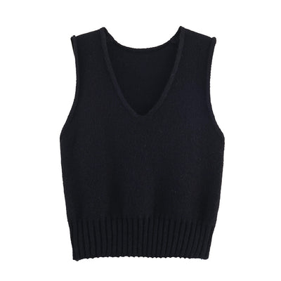 Chaleco Suelto Cuello V Estilo Francés Mujer - Colores Sólidos - Image 8
