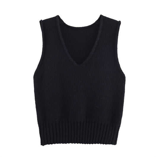 Chaleco Suelto Cuello V Estilo Francés Mujer - Colores Sólidos - Image 8