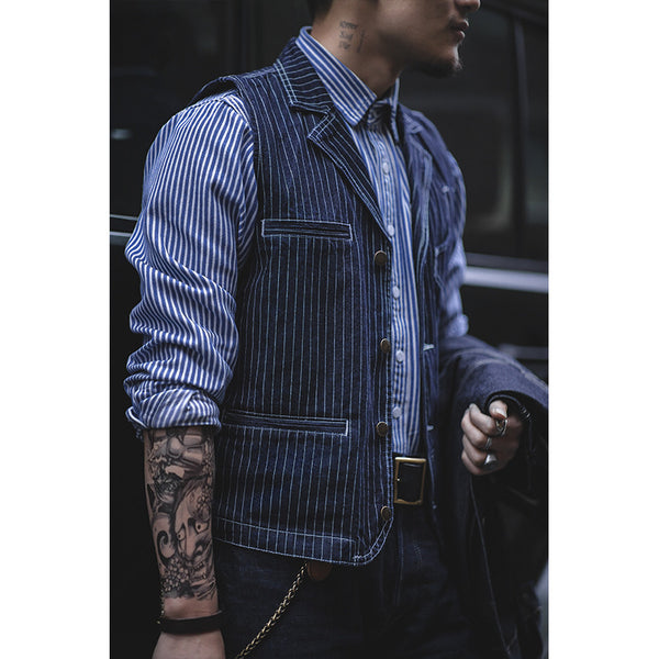 Chaleco Denim Rayado Oversized para Otoño e Invierno