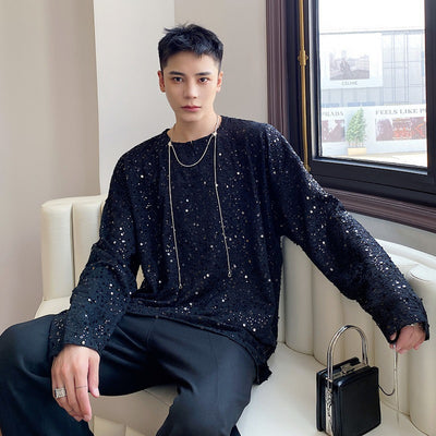 Playera Cuello V Hombre con Lentejuelas Brillantes - Image 8