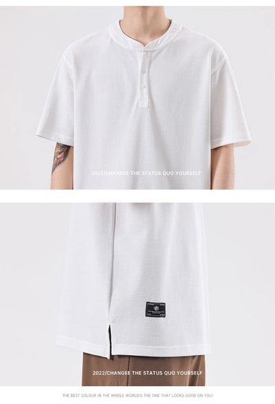 Playera Cuello Henley Básica de Color Sólido para Verano - Image 12