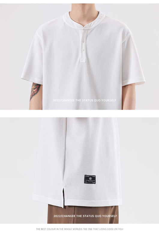 Playera Cuello Henley Básica de Color Sólido para Verano - Image 12