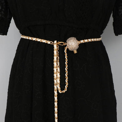 Cinturón de Cadena Trenzada con Diamantes de Metal y Cuero - Image 11