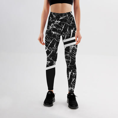Leggings de Yoga con Estampado de Mármol Blanco y Negro
