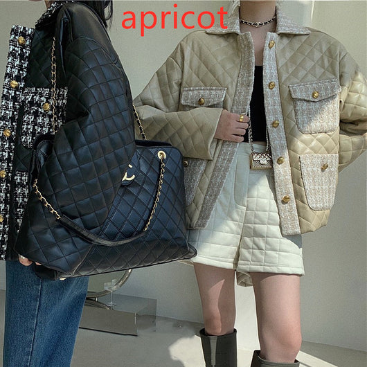 Chaqueta de Tweed Acolchada con Cuadros Diamante y Detalles en Cuero PU - Image 4
