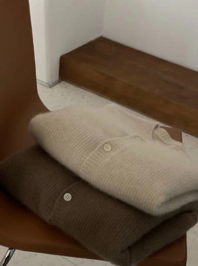 Cardigan de Cachemira para Mujer Cuello Redondo Abrigo Tejido Grueso Otoño Invierno - Image 10