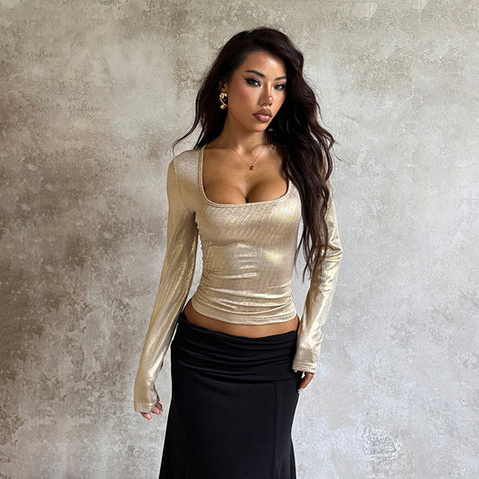 Blusa Larga Ajustada con Cuello Cuadrado y Efecto Bronceado para Mujer - Image 19