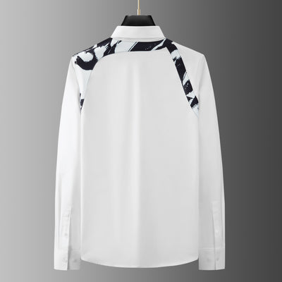 Camisa Casual de Negocios con Contraste de Hombros - Ajuste Slim Elegante para Hombre - Image 4