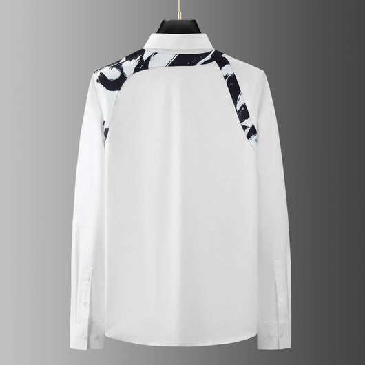 Camisa Casual de Negocios con Contraste de Hombros - Ajuste Slim Elegante para Hombre - Image 4