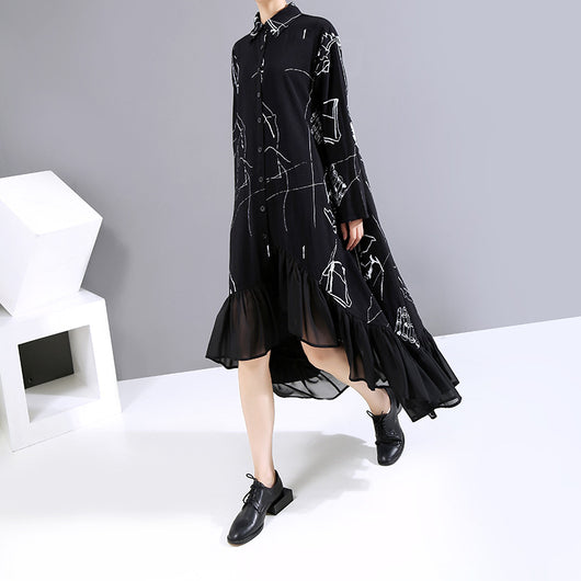 Vestido Suelto de Chifón Negro con Volantes para Mujer - Image 4