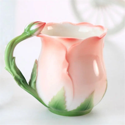 Taza de Cerámica Floral para Café y Té con Diseño Rosa - Image 12