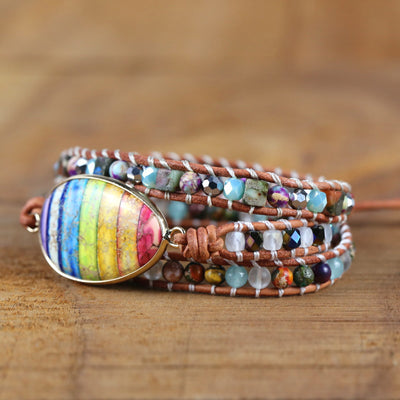 Pulsera de Cuero Tejida a Mano con Capas Energéticas Imperial Stone - Image 7