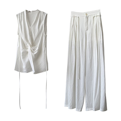 Conjunto Elegante sin Mangas: Blusa Temperamento + Pantalón Ancho Fluido - Image 7