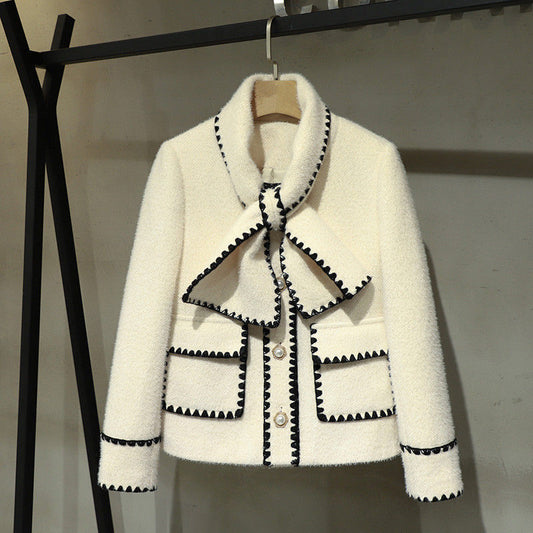 Chaqueta de Terciopelo Visón Estilo Western con Solapa y Moño