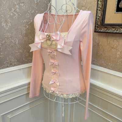 Blusa Corta Elegante con Moño y Perla, Efecto Reductor - Image 12