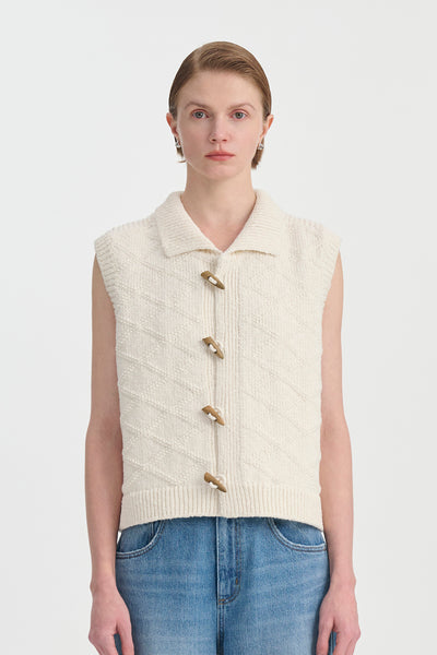 Chaleco Cardigan Tejido de Algodón con Textura Diamante - Image 11