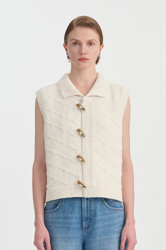 Chaleco Cardigan Tejido de Algodón con Textura Diamante - Image 11