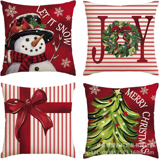 Set de 4 Fundas de Cojines Navideños Muñeco de Nieve y Reno 18x18 Pulgadas - Image 14