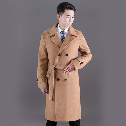 Abrigo Largo de Lana para Hombre - Diseño Cruzado Elegante Otoño Invierno