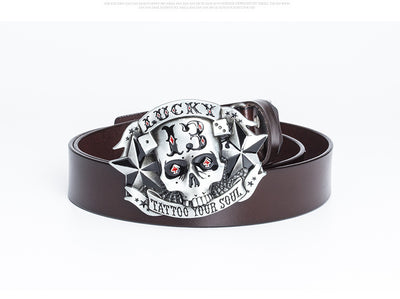 Cinturón de Cuero para Hombre con Hebilla Calavera Skateboard - Image 21