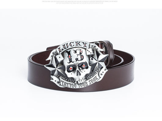 Cinturón de Cuero para Hombre con Hebilla Calavera Skateboard - Image 21