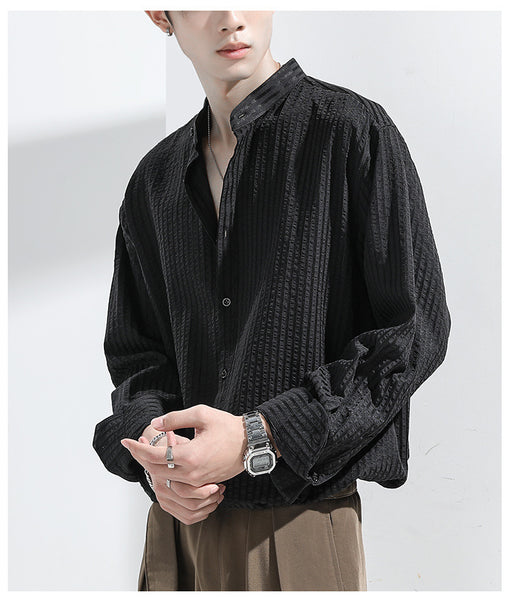 Camisa Casual Negra Texturizada Anti-Arrugas para Hombre - Image 13