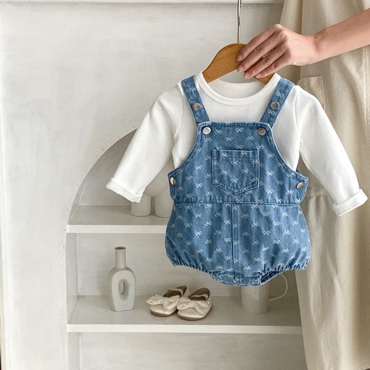 Enterizo para Bebé con Tirantes de Denim y Moño Jacquard - Image 15