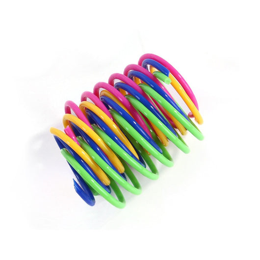 Colorful plastic spring cat toys in pink, yellow, green, and blue, packaged in a clear plastic bag. - Image 4
