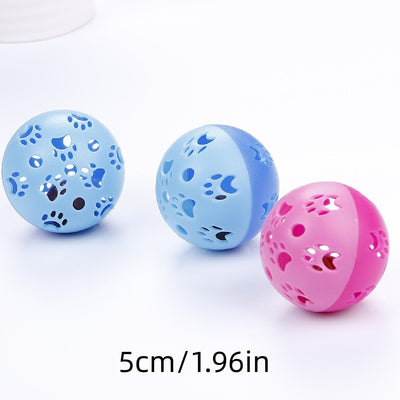 Six colorful plastic bell mesh hollow cat teasing balls in orange, green, red, purple, and pink, each 4cm. - Image 17