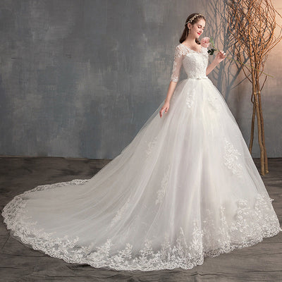 Vestido de Novia con Escote en V, Encaje y Manga Larga