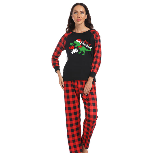 Black baby romper with red plaid sleeves and cuffs, featuring a green dinosaur wearing a Santa hat and "Merry Christmas" text. - Image 7