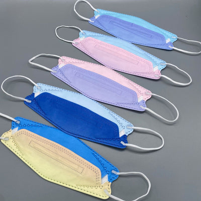 Gradient pink and purple fish-type 4D protective mask with white ear loops on a gray background. - Image 9