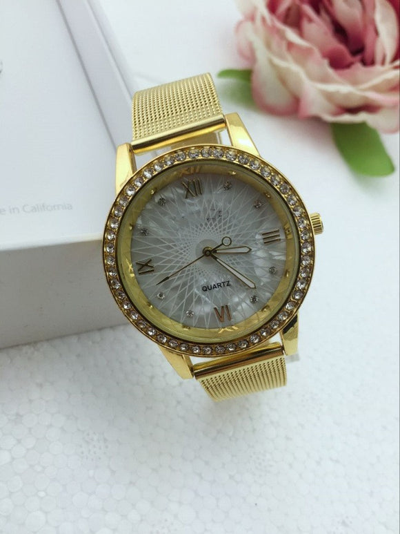 Reloj Electrónico Unisex con Pulsera de Malla Dorada