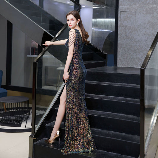 Vestido de Novia Sirena Ajustado con Lentejuelas para Dama - Image 9