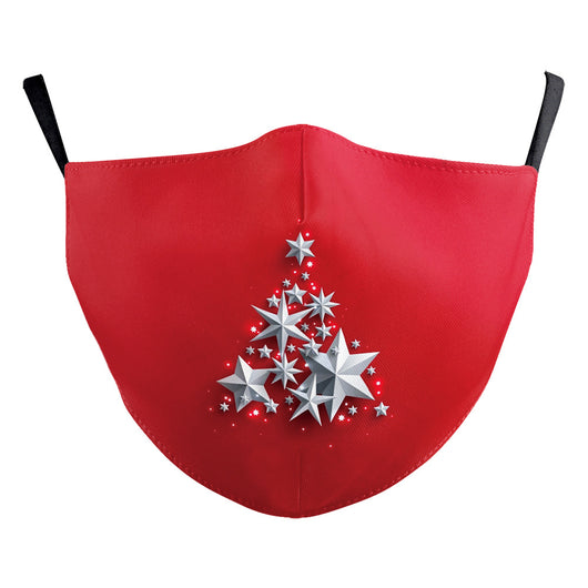 Black double-layer dust mask with a vibrant, multi-colored snowflake digital print and ear hooks. - Image 30