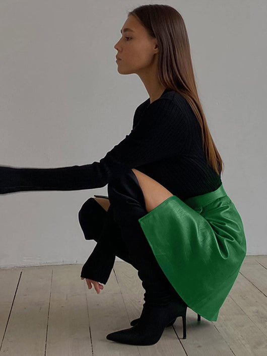 Falda Evasé de Cuero Sintético con Patrón para Mujer - Image 8