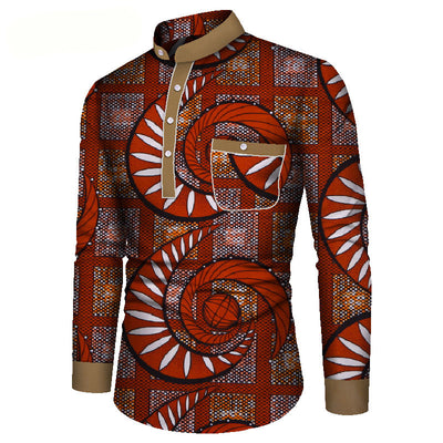 Camisa Casual Estampada Africana de Manga Larga para Hombre - Image 9