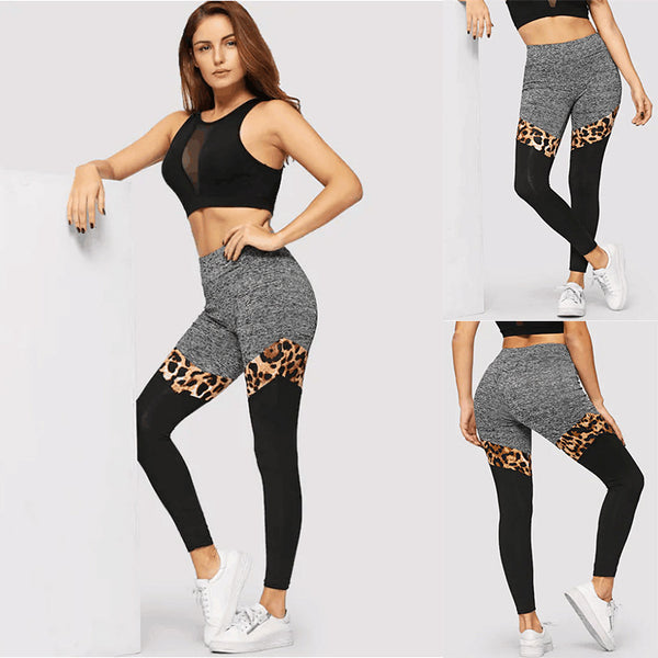 Leggings Deportivos Estampado Leopardo Gris y Negro
