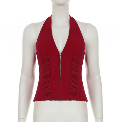 Top Halter Encaje Sexy Corto Anudado - Image 26