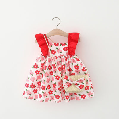 Vestido para Niña con Mangas Volantes + Bolsa Canasta de Bambú - Image 7