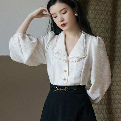 Conjunto Retro Falda y Top con Cuello de Perlas - Image 5