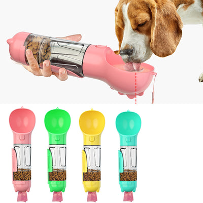 Botella Dispensadora 3 en 1 para Perros - 500ml Portátil con Comedero y Recogedor de Heces