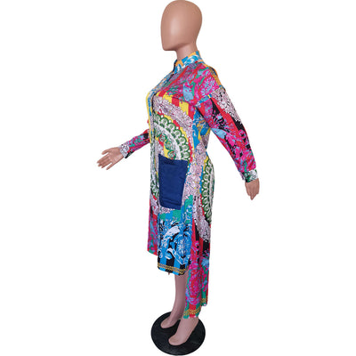 Vestido Camisero Estampado Suelto con Abertura Frontal - Image 9