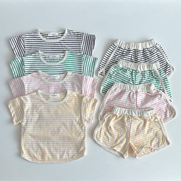 Pijama Infantil de Rayas Transpirable - Shorts y Camiseta de Manga Corta