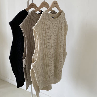 Chaleco Tejido Oversized con Patrón de Lino - Diseño Holgado y Versátil - Image 16