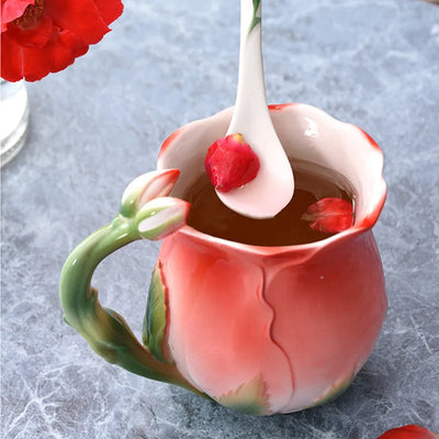 Taza de Cerámica Floral para Café y Té con Diseño Rosa - Image 13