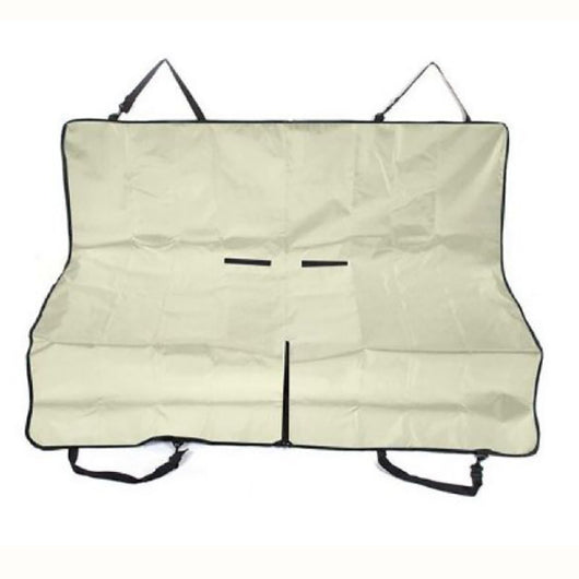 Cream Oxford cloth pet protection mat for car rear seats, featuring adjustable straps and seatbelt openings. - Image 9