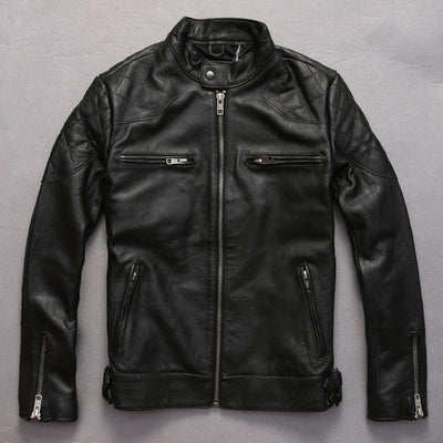 Chaqueta de Cuero con Cuello de Pie Efecto Desgastado para Hombre - Image 8